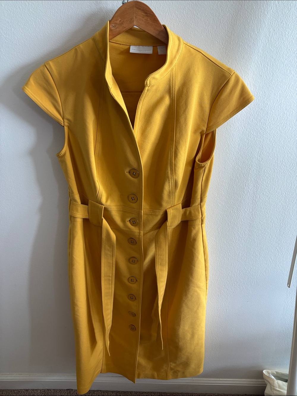 New York & Company Yellow Stretch Button Front Midi Dress Size 8